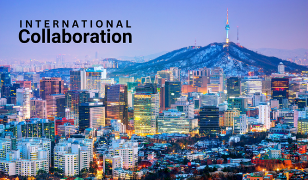 Image showing a city with the words international collaboration 