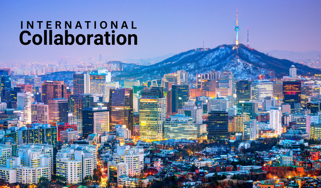 Image showing a city with the words international collaboration