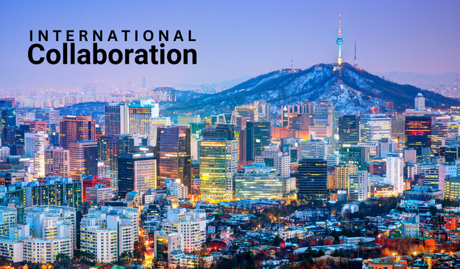 Image showing a city with the words international collaboration 