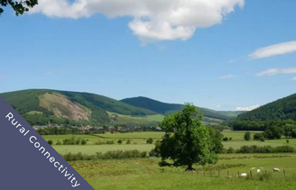 Green hilly countryside with blue skies