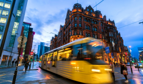 Image of Manchester City Centre with tram
