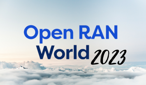 Text reads Open RAN World 2023 on blue sky with clouds