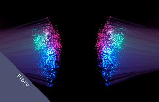 Two batches of colourful fibre optics pointing towards each other